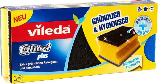 Vileda Topfreiniger Glitzi Plus mit Antibac in Gelb, 3er-Pack, B/H/L: 9 x 4,5 x 7 cm - Bild 3