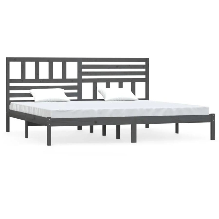 vidaXL Massivholzbett aus Kiefer in Grau im rustikalen Design, B/T/H: 200 x 200 x 206 cm - Bild 2