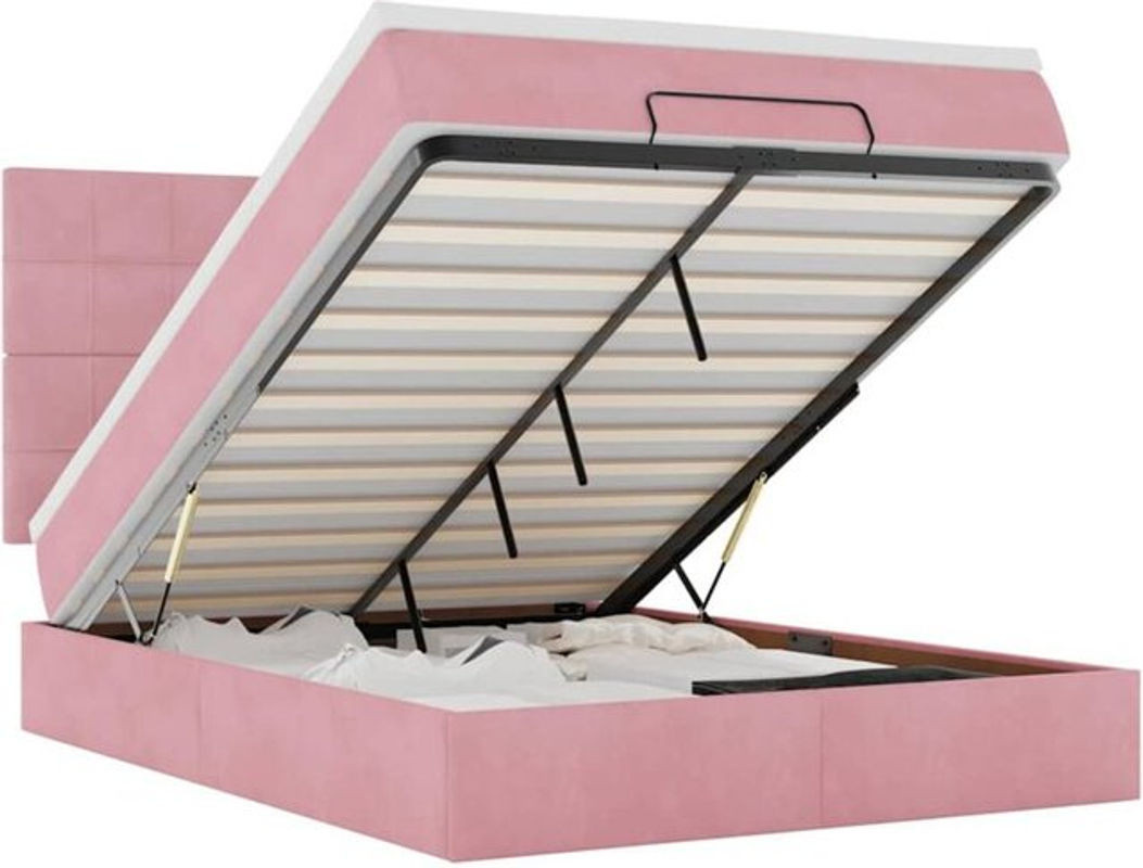 vidaxl Ottoman Polsterbett mit Matratze aus Samt in Rosa, B/T/H: 140 x 200 x 128 cm - Bild 1