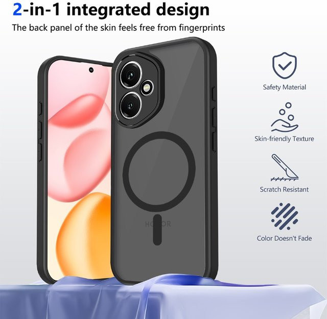 Transparente magnetische Schutzhülle für Honor X8D X9 X7C/D 400 Pro 600 Lite in Schwarz, mattierte und stoßfeste Hülle - Bild 1
