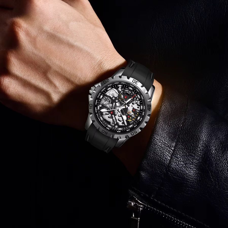 LIGE Armbanduhr Automatik, Edelstahl, Schwarz, Herren - Bild 5