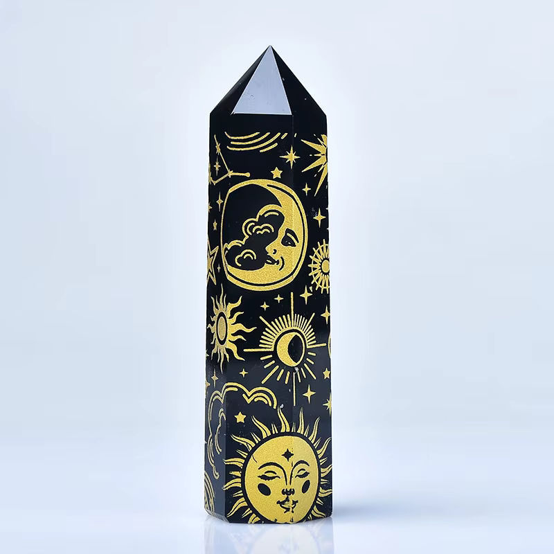 Harmonious Crystalloid Obsidian Turm mit Goldsternmondmuster in Schwarz und Grau, Höhe: 7 bis 10 cm - Bild 3
