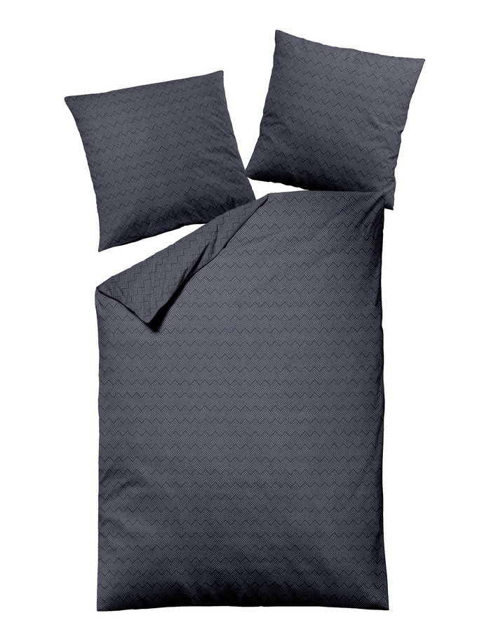 Dormisette Fein Flanell Bettwäsche Zickzack Blau Marine Uni, B/H: 155 x 220 cm mit Kissenbezug 80 x 80 cm - Bild 1