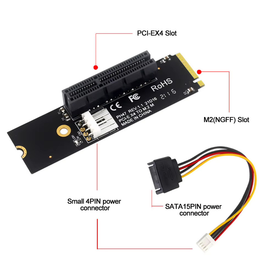 NGFF M.2 zu PCI-E 4X Festplattenkonverter-Lesegerät in Schwarz, kompatibel mit X1 X4 X8 X16 PCI-e Schnittstellenadapter - Bild 4