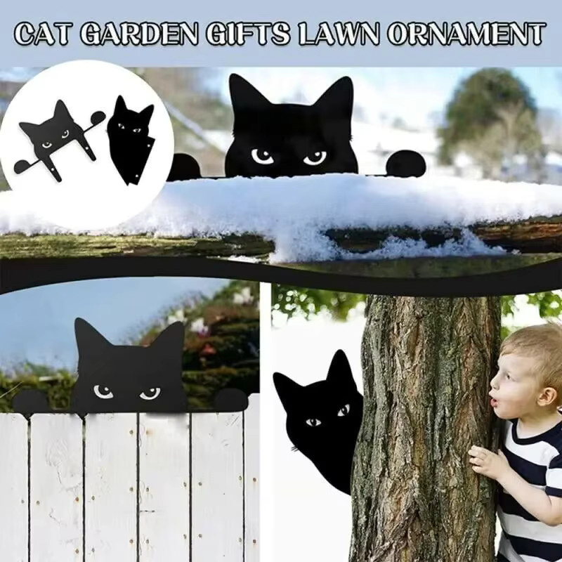 CIFBUY Katzenskulptur aus schwarzem Metall als Gartendekoration und Rasenornament - Bild 2