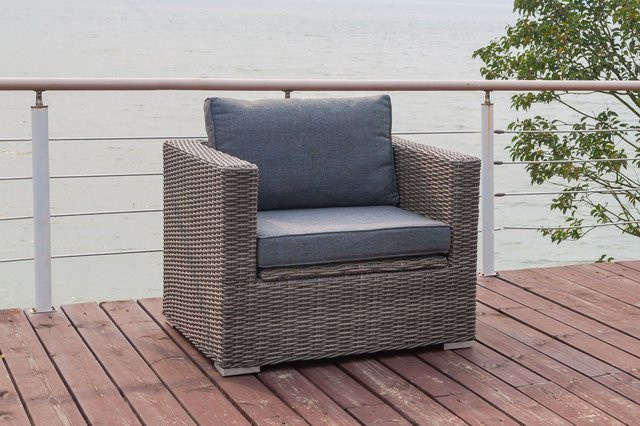 OUTFLEXX Sessel aus Polyrattan in Grau mit wasserfester Kissenbox, B/T/H: 94 x 82 x 70 cm - Bild 1