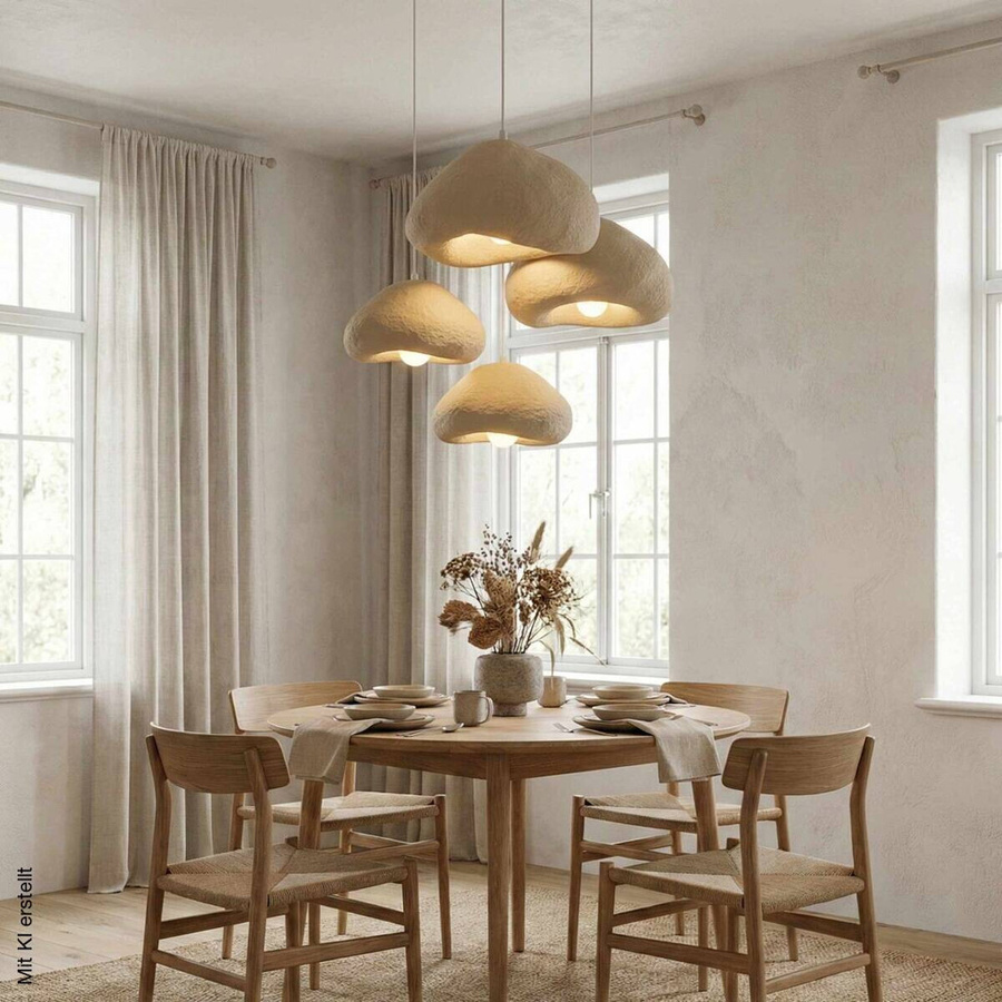 Opviq Pendelleuchte beige aus Metall und Fiberglas mit 4 E27 Fassungen, B: 154 cm, H: 110 cm, T: 46 cm - Bild 3
