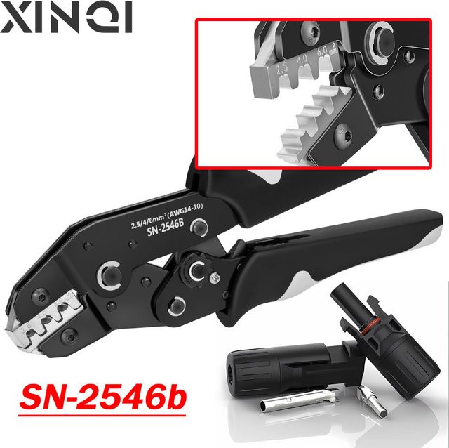 YQXINQIDZ Solar Photovoltaik Crimpzange SN-2546B mit wasserdichter Dichtung und Steckerset in Schwarz - Bild 1