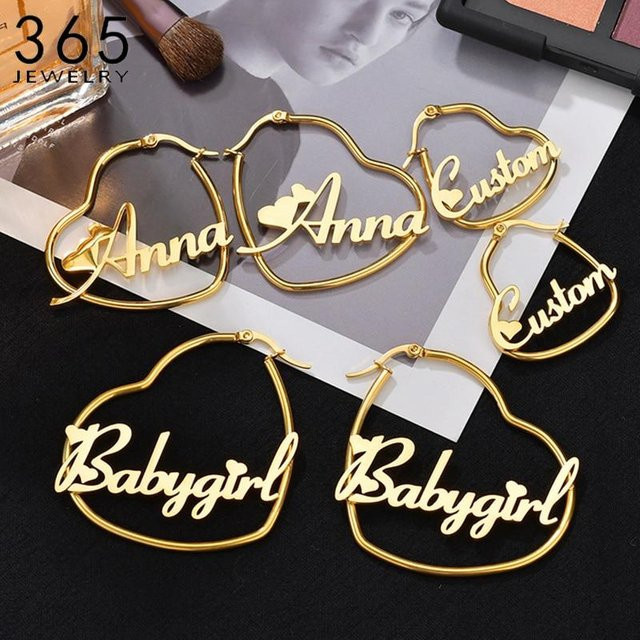 YIRAN Jewelry Herz-Namens-Ohrring Edelstahl, Schwarz, Damen - Bild 1