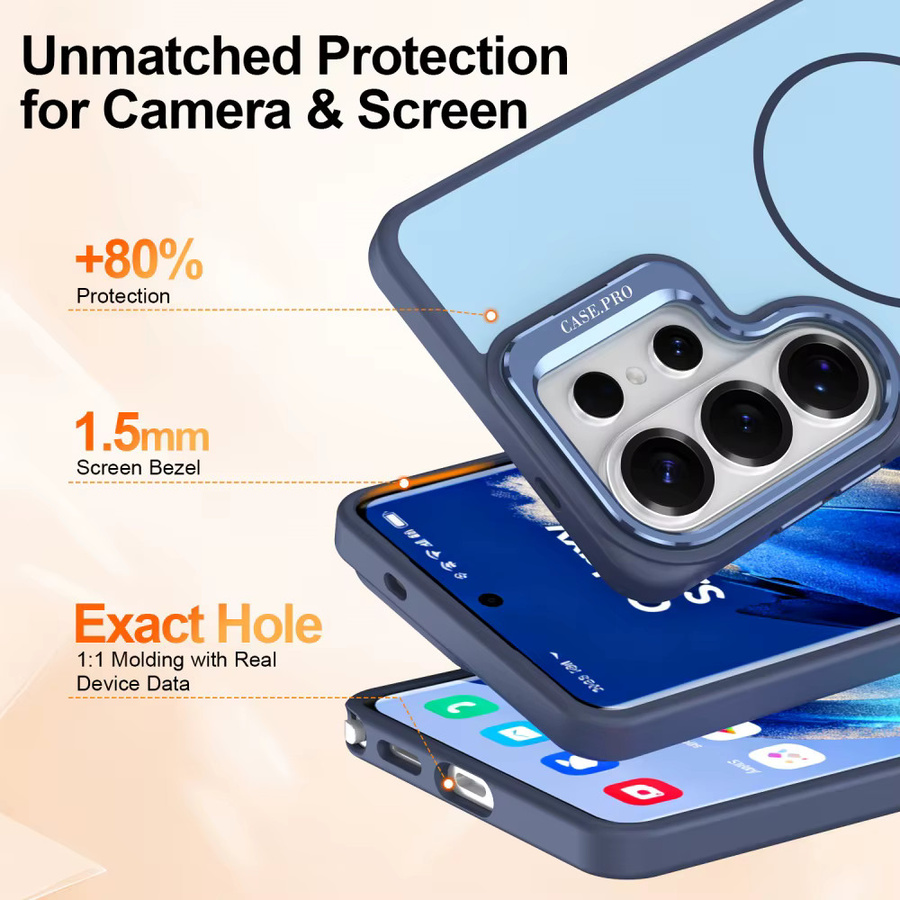 Magnetische Silikon Schutzhülle mit Ring-Objektivständer für Samsung S25 Ultra, S26 Plus und S24 FE, MagSafe kompatibel, stoßfest, in Orange oder Blau - Bild 5