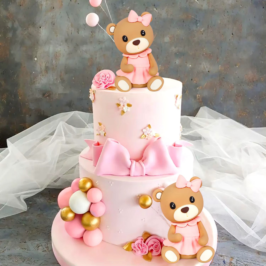 LaVenty Teddybär Kuchendekoration für Babyparty und Geburtstag in Blau und Rosa - Bild 2