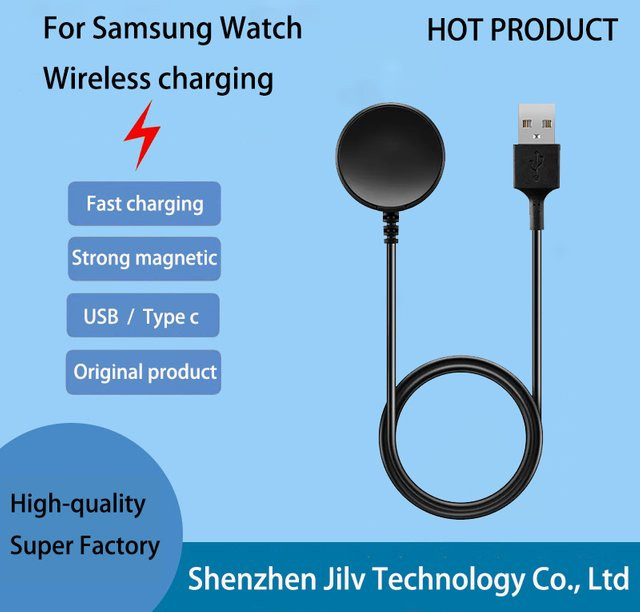 Tragbares kabelloses Ladegerät für Samsung Galaxy Watch 5 Pro, 4, 3 Active, 2, 1 und Gear Sport/S3 mit USB-C Anschluss in Schwarz - Bild 1