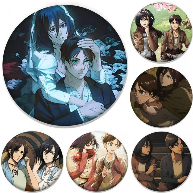 Bilibili Brosche Anime Mikasa Ackerman Eren Yeager, Rundes Abzeichen - Bild 1