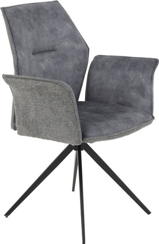4er Set Armlehnstühle Hela Susanne in Grau und Schwarz aus Webstoff und Microfaser im Vintage-Design, B/H/T: 65 x 92 x 65 cm - Bild 3