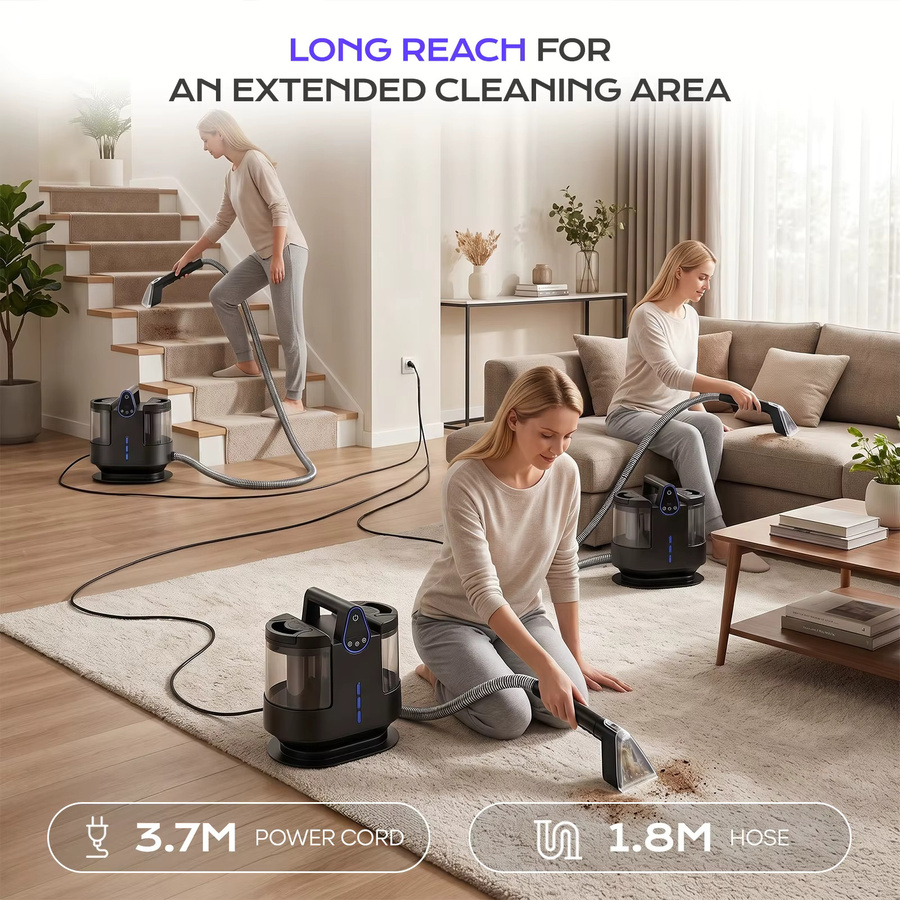 INSE K5 Dampf-Teppichreiniger in Schwarz mit 1700W, 25kPa Saugkraft, 5 Temperaturstufen und LED-Touchdisplay zur Reinigung von Sofa und Matratzen - Bild 8