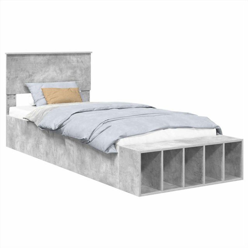 vidaXL Funktionsbett mit Regal in Beton Grau aus Holzwerkstoff, B/H: 70 x 190 cm - Bild 1