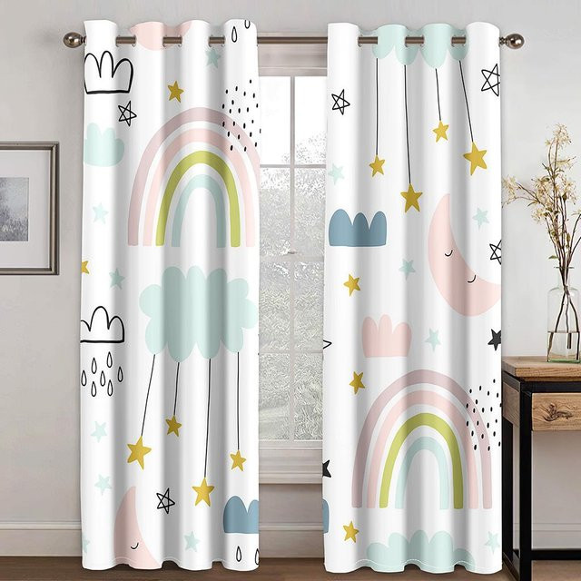 2er-Set Kinder Vorhänge mit 3D Regenbogen und niedlichem Koala Motiv, halbtransparent, Mehrfarbig, B: 100 cm, H: 160 cm - Bild 1