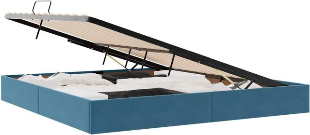 vidaXL Aufbewahrungsbett mit Kopfteil aus Samt und Metall in Dunkelblau, B/T/H: 200 x 200 x 143,5 cm - Bild 1