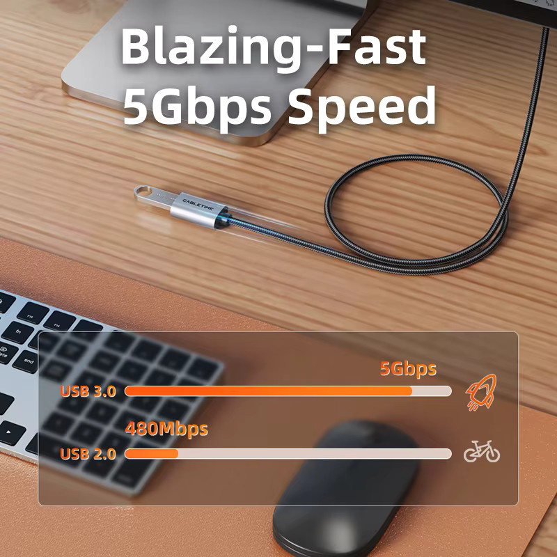 CABLETIME USB-A-Verlängerungskabel USB 3.0 mit 5 Gbit/s Datenübertragungsgeschwindigkeit für Drucker, SSD-Gehäuse und Spiele - Bild 2
