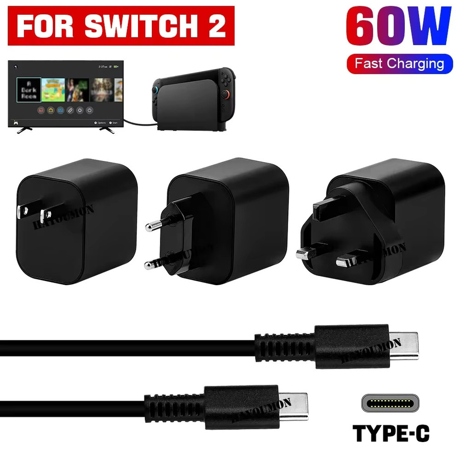Hayoumon 60W USB-C Netzteil für Nintendo Switch, AC-Adapter mit 1,5m USB-C Ladekabel, Schwarz - Bild 6
