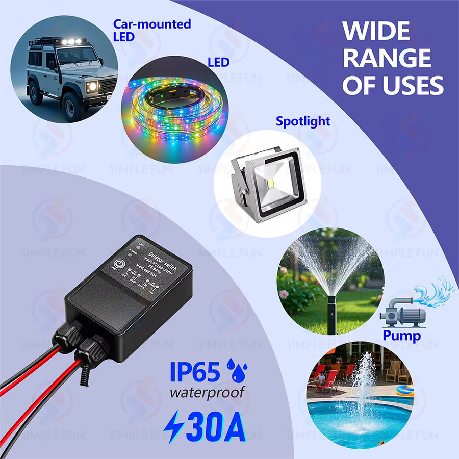 SLMPLEFUN Drahtlose Fernbedienung Schalter 433 MHz mit 30A Relais Modul, Wasserdicht für Außenbereich, Reichweite 50 m, DC 12 V 24 V 36 V 48 V 72 V für LED und Pumpen - Bild 3