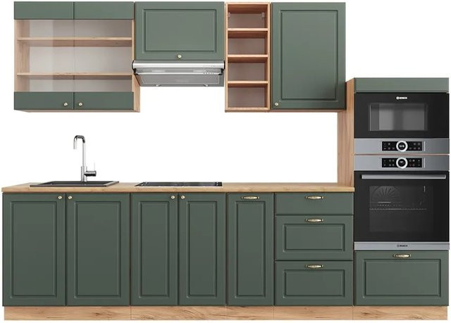 Vicco Fame-Line Küchenzeile Landhausstil in Grün-Gold und Eiche, Breite: 280 cm - Bild 1