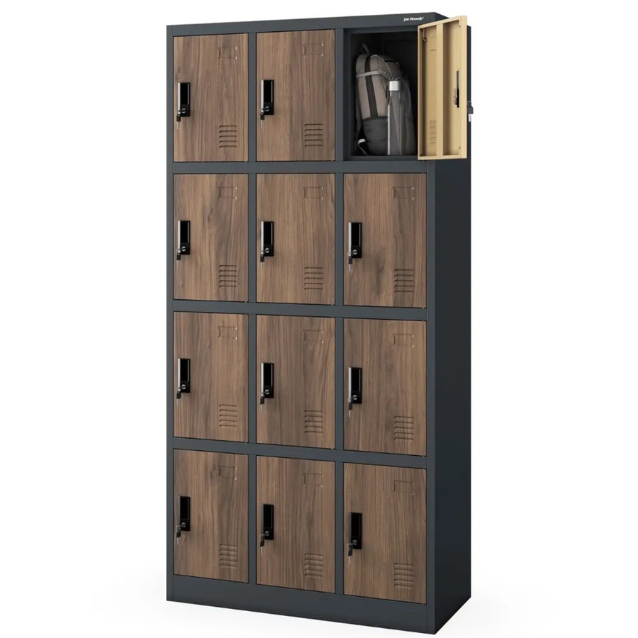 JAN NOWAK Schließfachschrank Marcin mit 12 Fächern in Anthrazit-Nussbaum, Höhe: 185 cm, Breite: 90 cm, Tiefe: 40 cm - Bild 2