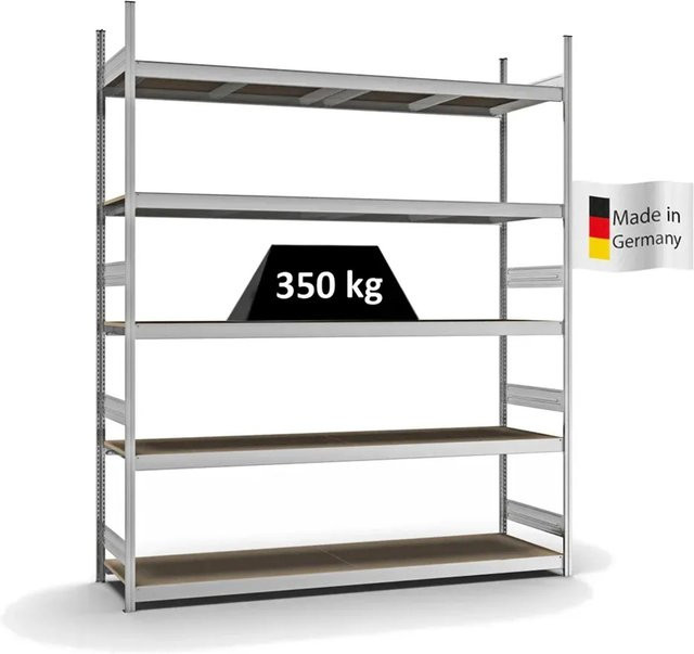 PROREGAL Weitspannregal Stecksystem T-Profil in Silber, verzinkt, mit 5 Ebenen Spanplatten Fachböden, H x B x T: 300 x 250 x 60 cm - Bild 1
