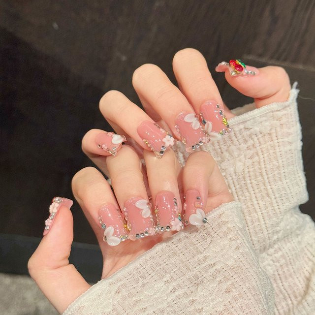 YADORNOS Kunstnägel, Rosa Kirsch, 3D-Design, Glänzend, 10 Stück - Bild 1