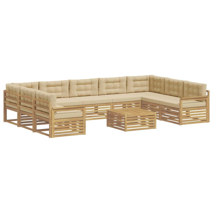 vidaXL Outdoor-Sofagarnitur 10-teilig in U-Form aus Massivholz Akazie mit Polstern in Weiß und Beige - Bild 2