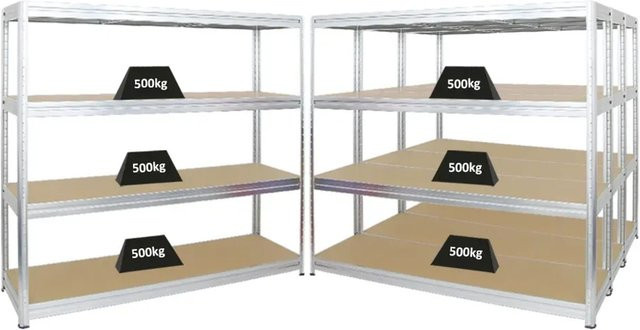 4x PROREGAL Schwerlastregal Dino Set, verzinkt, H x B x T: 180 x 200 x 60 cm, Fachlast 500 kg, Farbe: Silber - Bild 1