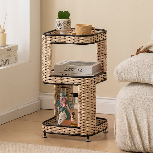 Oeny Moderner Couchtisch und Nachttisch in Katzenform mit Rattan-Design für Wohnzimmer und Schlafzimmer in Schwarz oder Weiß - Bild 1