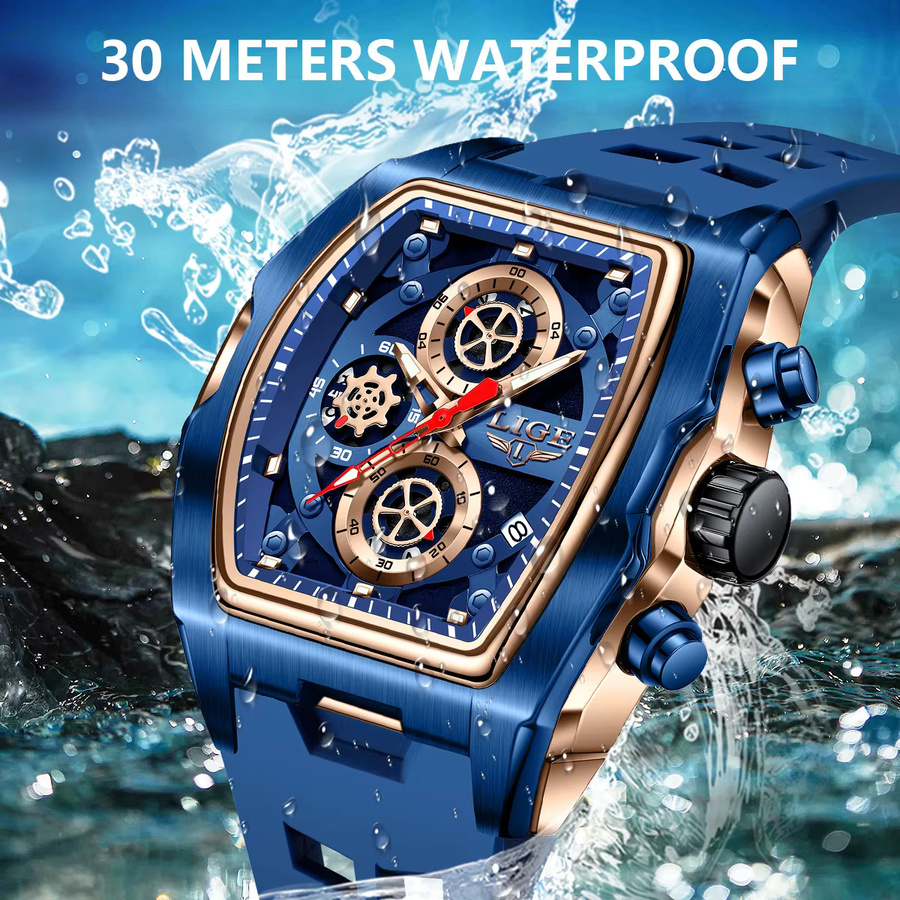LIGE Armbanduhr Quarz, Silikon, Blau, Herren, Datum, Leuchtzeiger - Bild 2