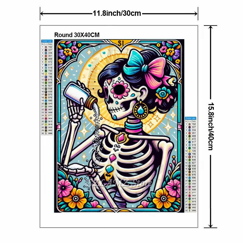 Potdemiel 5D Diamant Malerei Kit Tarot Kunst Motiv mit Schädel für Erwachsene, Multicolor, DIY Mosaik Stickerei zur Dekoration - Bild 3