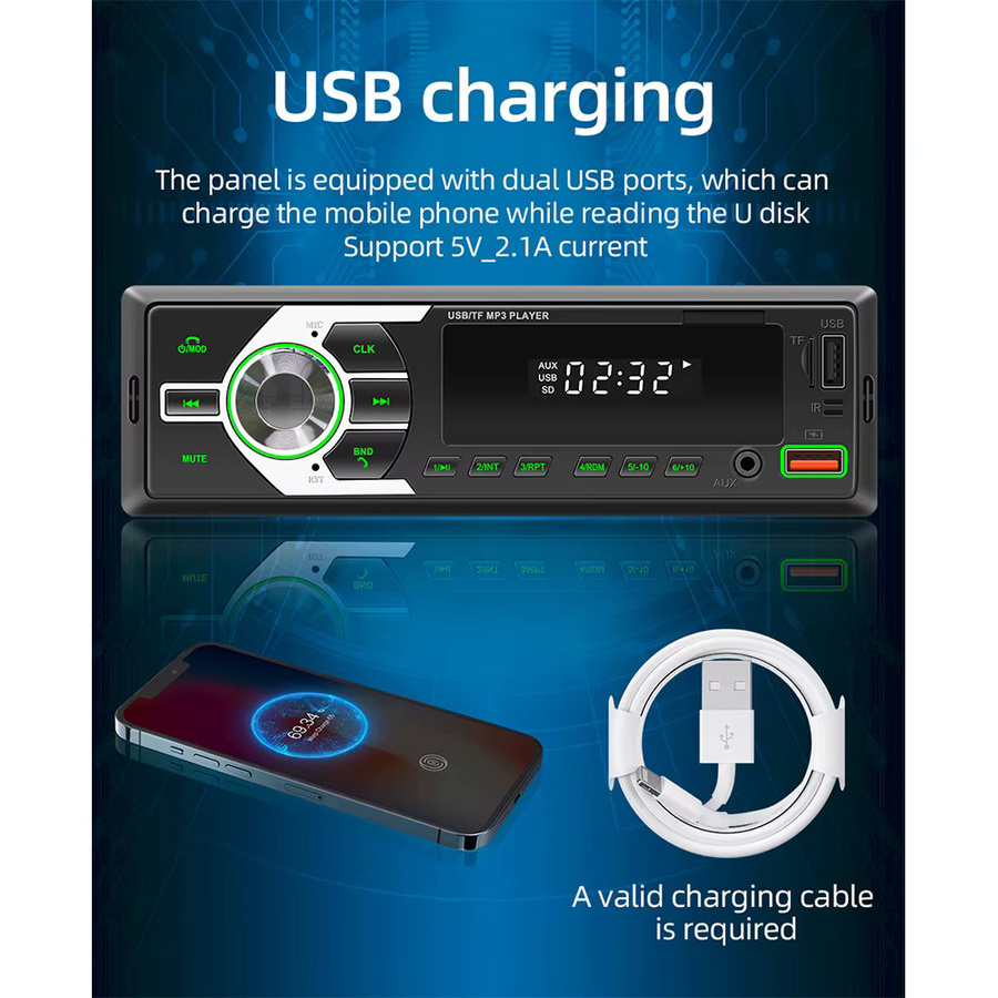 ESSGOO Single 1DIN Universal-Autoradio mit DAB+, Bluetooth, Freisprechfunktion, MP3-Player, USB, FM, Aux-In und 7 Farben Beleuchtung in Schwarz - Bild 7