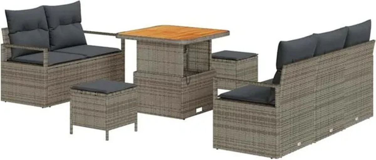 8-teiliges modernes Garten-Sofaset aus Poly-Rattan und Akazie mit Kissen in Grau von vidaXL - Bild 1