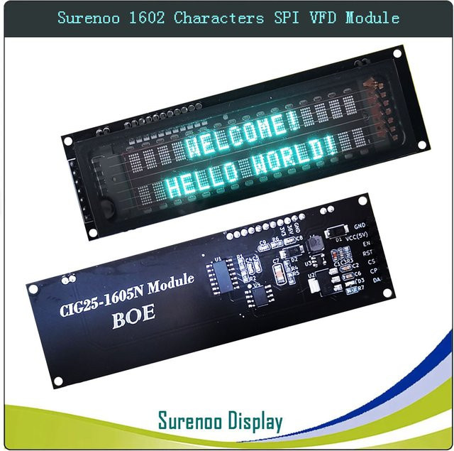 Surenoo Serielles SPI 1602 VFD LCD-Modul Display-Bildschirm in Schwarz für Arduino und STM32 - Bild 1