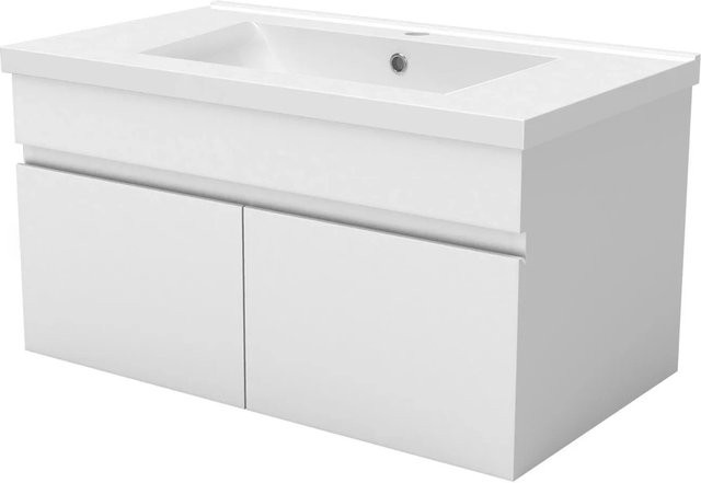 AICA Badmöbel BERGEN 2-teiliges Waschtisch-Set mit Keramik-Waschtisch und Unterschrank in Matt Weiß, Wandmontage, Grifflos mit Softclose-Türen, Breite: 81 cm - Bild 1