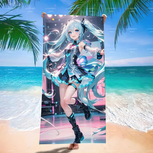 Hatsune Miku Strandtuch Bandai Concert Stage Light Background Vocaloid schnell trocknendes Polyester Pool-Badetuch multicolour - Bild 1
