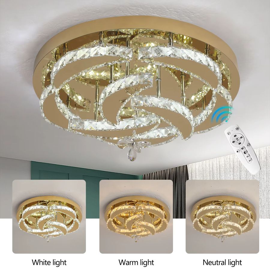VETRULUS Moderne LED Kronleuchter aus K9 Kristall in Gold, dimmbare Deckenlampe für Wohnzimmer und Esszimmer - Bild 3