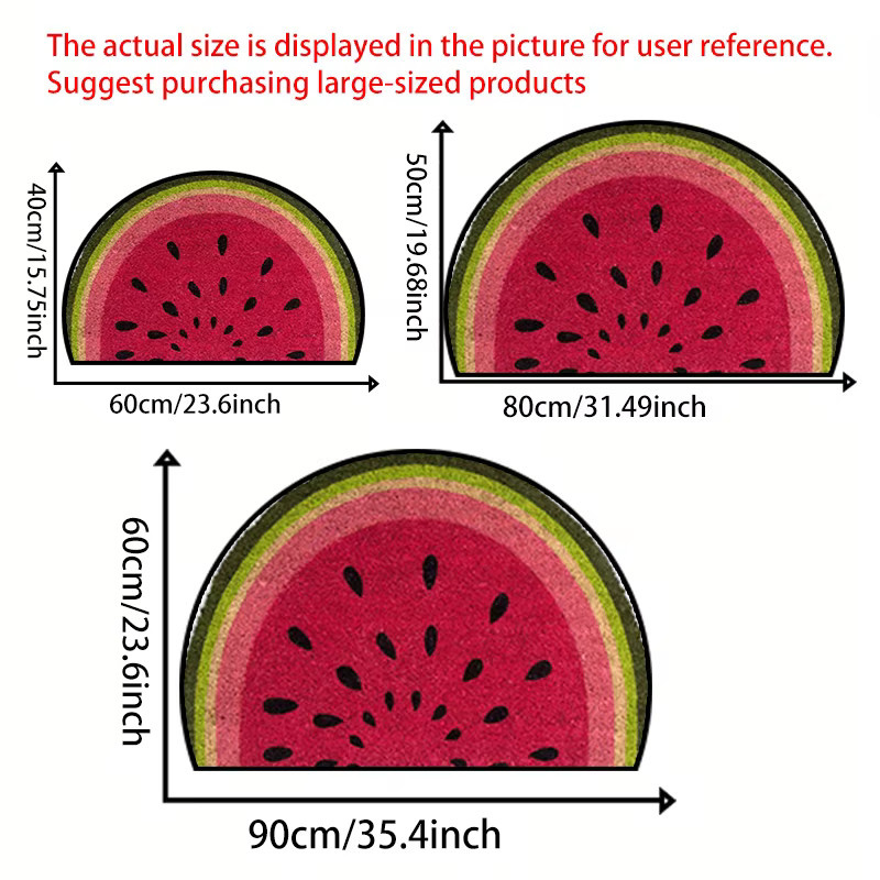 VIKAMA Wassermelonen Halbkreis-Fußmatte, rutschfeste Willkommensmatte für drinnen und draußen, Mehrfarbig, B: 60,0 cm, T: 40,0 cm - Bild 6