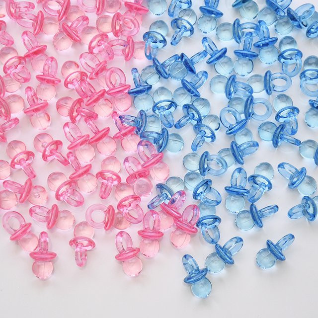 ZQNYCY Mini Acryl Schnuller Konfetti in Blau, Rosa und Transparent für Babyparty und Gender Reveal Dekoration - Bild 1