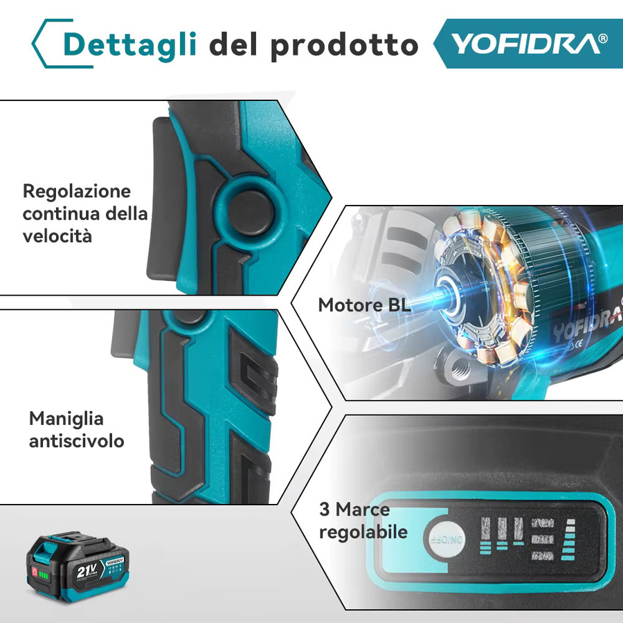 YOFIDRA 2in1 Bürstenloser Akku-Winkelschleifer mit 3 Gängen, 125 mm, kompatibel mit Makita LXT Batterien, zum Schleifen, Polieren und Schneiden - Bild 4