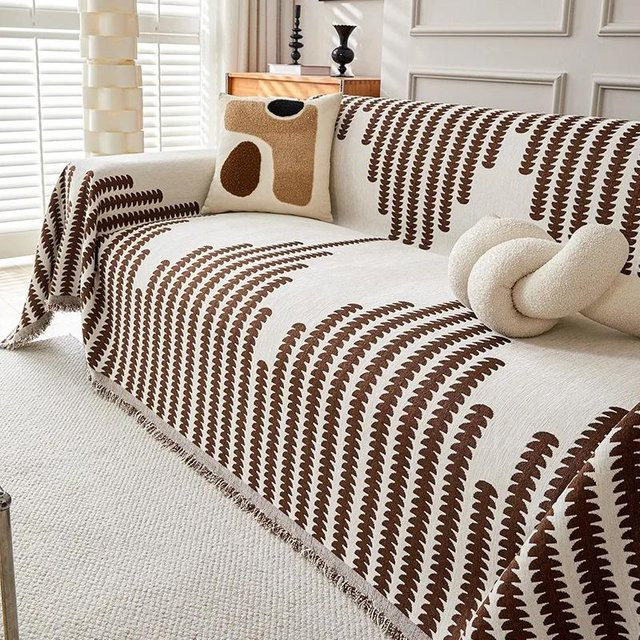 Chenille Sofadecke mit Quasten in Multicolour, beidseitig verwendbare Decke für Wohnzimmer, Camping und Strand, B/B: 180 x 230 cm - Bild 1