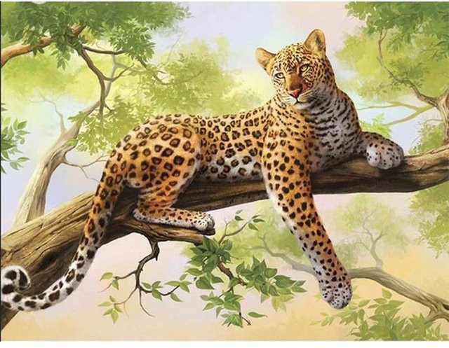 FIYO 5D DIY Diamantmalerei Leopard Tier Mosaik Set, Mehrfarbig, B x H: 50 x 70 cm - Bild 1