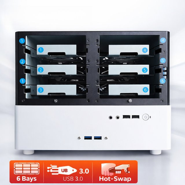 VBNM DIY Mini-ITX NAS-Gehäuse mit 6-Bay SATA-Backplane und Unterstützung für 2,5/3,5 Zoll HDD/SSD sowie 1U Netzteil - Bild 1
