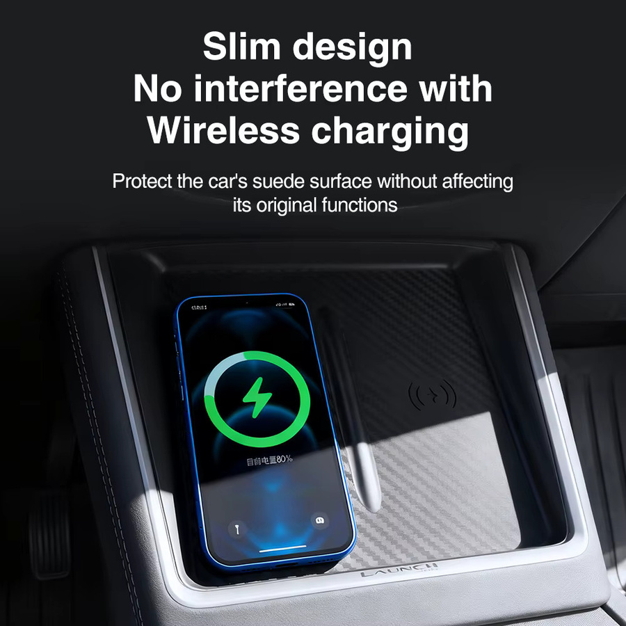 HEENVN Wireless Auto-Ladegerät-Pad für Tesla Model 3 Highland und Model Y Juniper in Weiß, rutschfestes Silikon für den Innenraumschutz - Bild 3