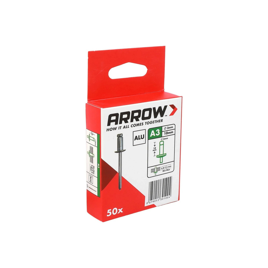 Arrow Blindniete aus Aluminium in Silber, Durchmesser: 3 mm, Länge: 10 mm, 50 Stück - Bild 2