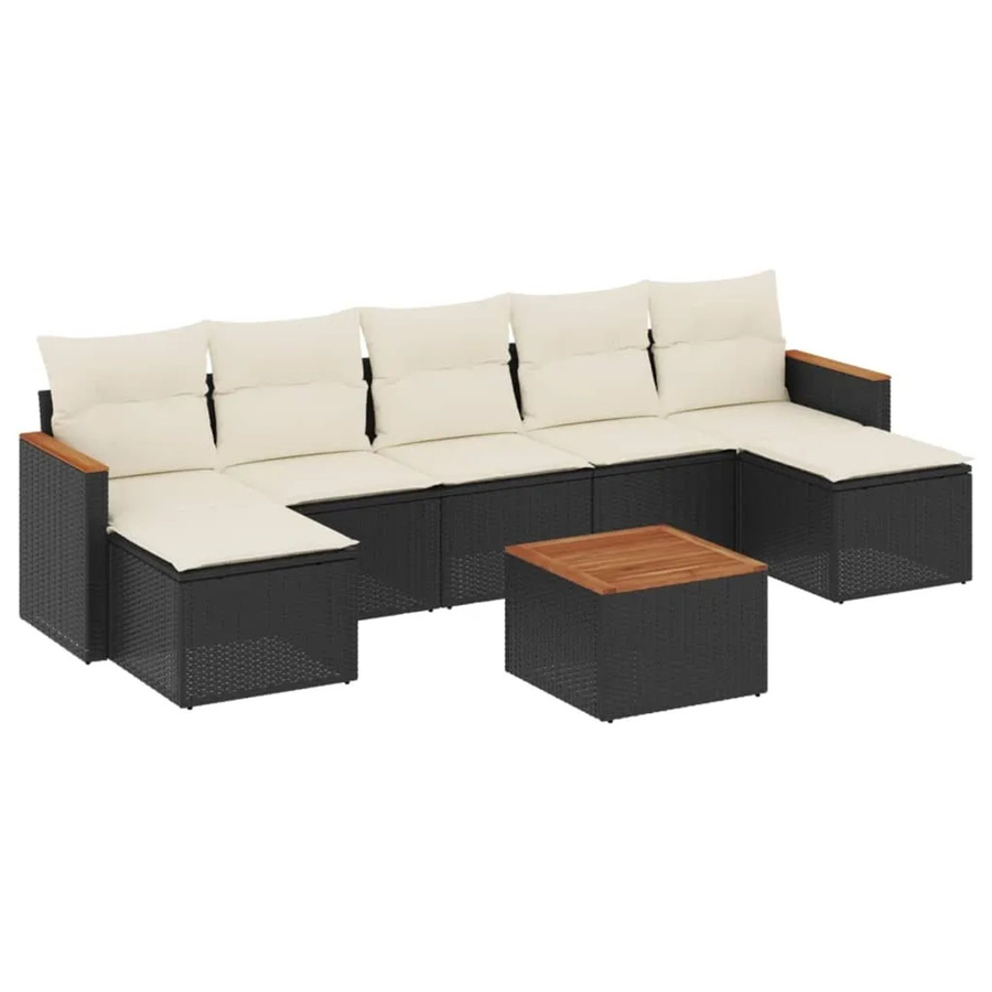 vidaXL 8-tlg Garten-Sofagarnitur in L-Form aus Poly-Rattan mit Kissen in Schwarz und Cremeweiß - Bild 2