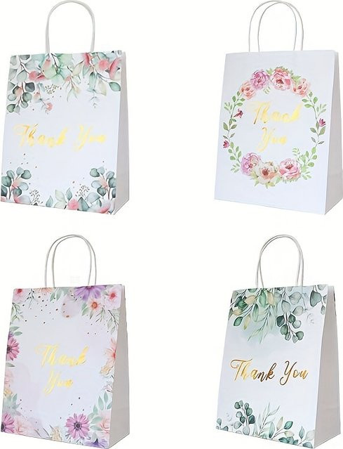 12 Stück Geschenkpapiertüten mit Griffen und Blumenmuster in Mehrfarbig für Hochzeiten und Boutiquen - Bild 1